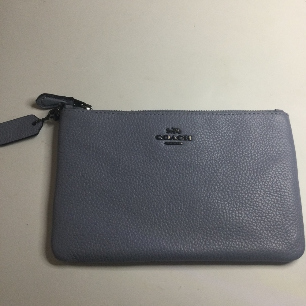COACH PEBBLED LEATHER ZIP POUCH BLUE NWOT - Picture 2 of 8
